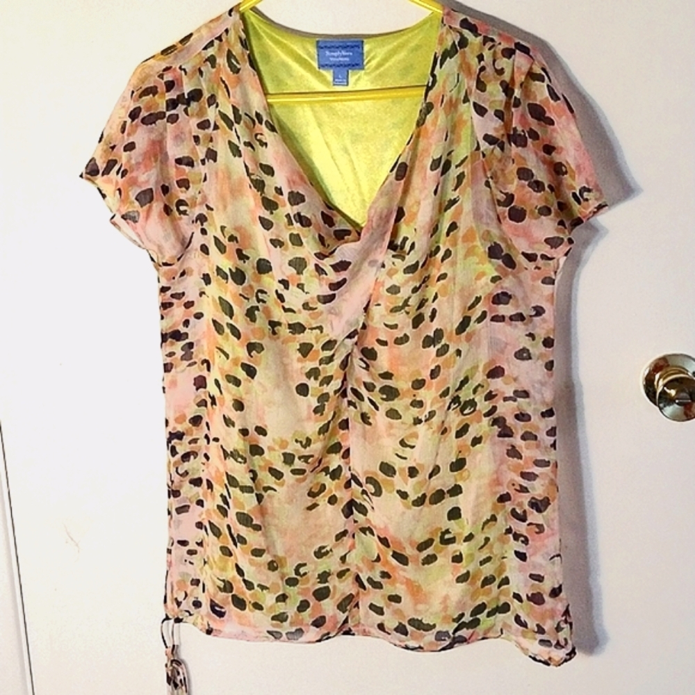 SIMPLY VERA BY VERA WANG SIZE LARGE MULTICOLOR SHEER TOP LINED ABSTRACT LEOPARD